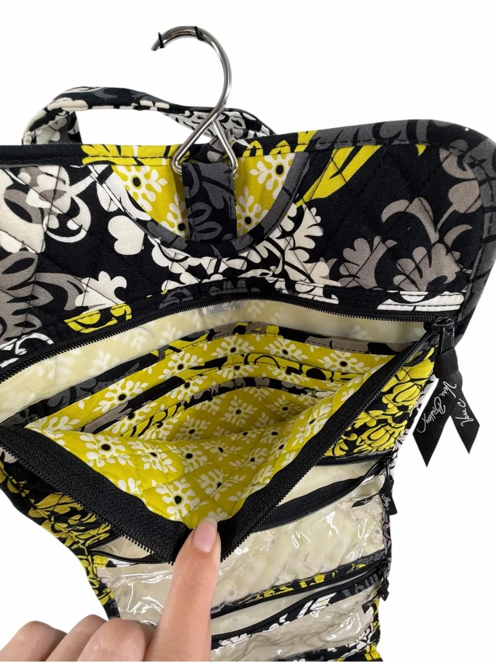 Vera Bradley Baroque‎ Jewelry Makeup Travel Hanging Organizer Black White Green